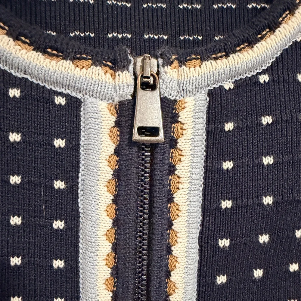 Tory Burch Navy Cardigan Sweater Long Sleeve Zipper Sweater Cotton &Nylon Blend
